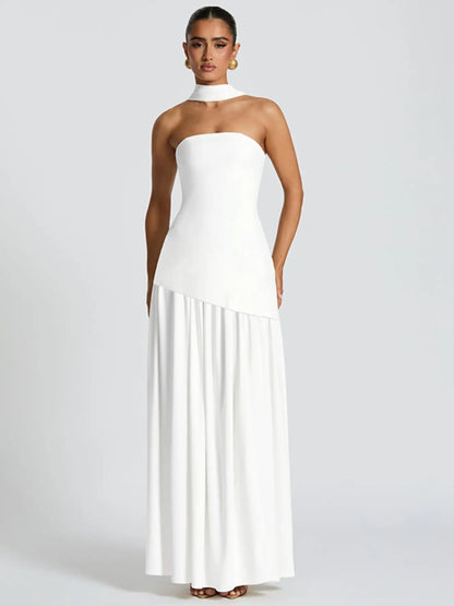 Women'S Plain Split Thigh Tube Dress with Scarf, Elegant Strapless Sleeveless Dress for Party Club Beach Vacation, Ladies Clothes for All Seasons Womenswear