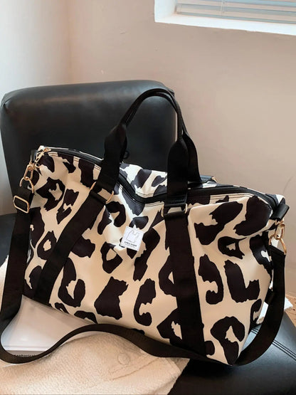 Summer 2024 Leopard Pattern Large Capacity Zipper Travel Duffle Bag, Waterproof Oxford Cloth Shoulder Bag, Unisex Dry and Wet Separation Handbag