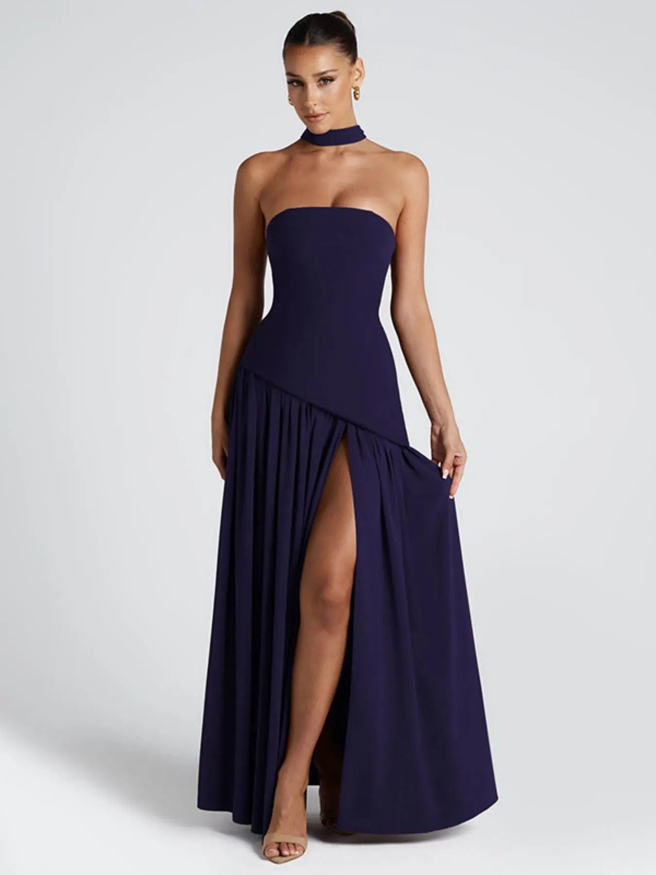 Women'S Plain Split Thigh Tube Dress with Scarf, Elegant Strapless Sleeveless Dress for Party Club Beach Vacation, Ladies Clothes for All Seasons Womenswear