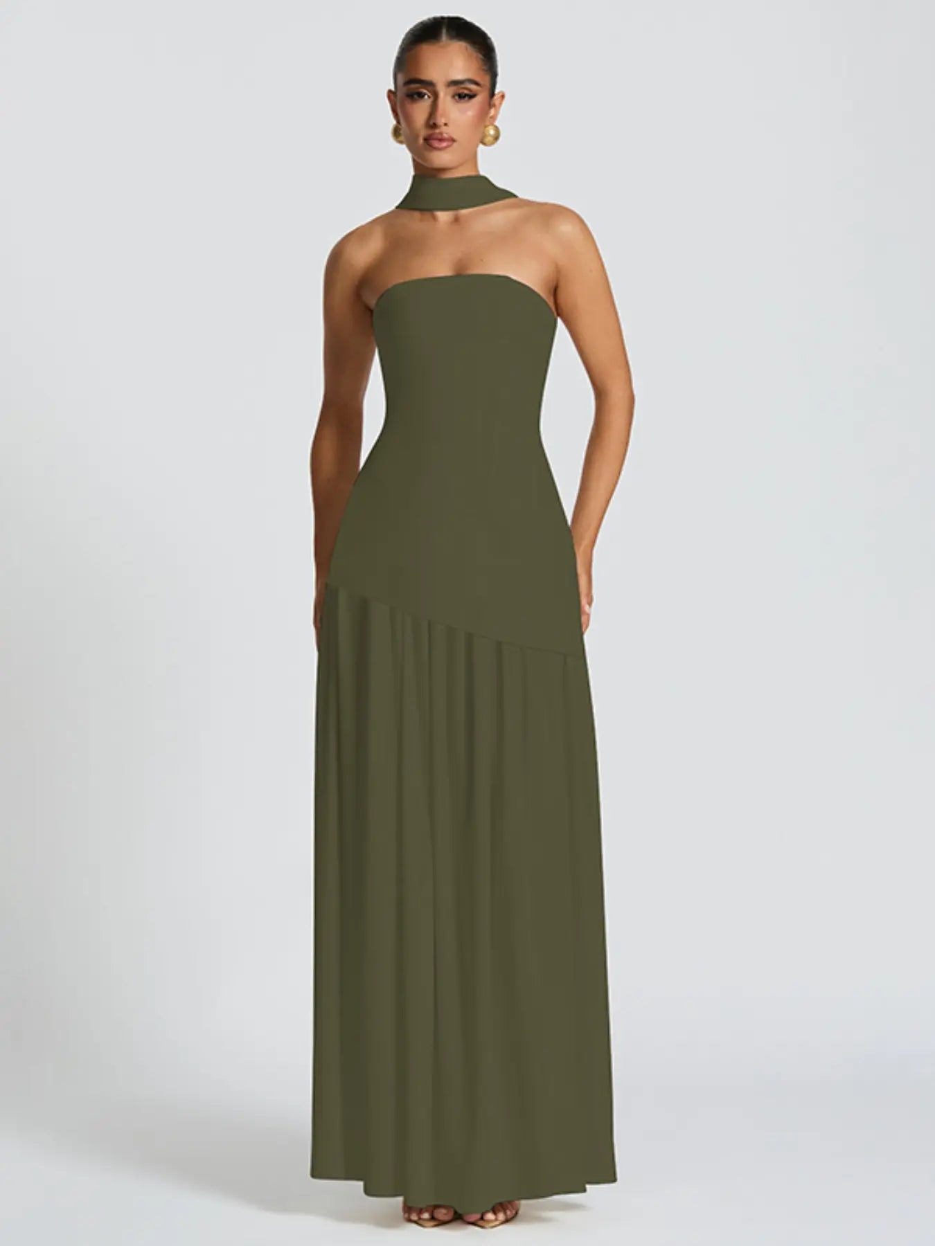 Women'S Plain Split Thigh Tube Dress with Scarf, Elegant Strapless Sleeveless Dress for Party Club Beach Vacation, Ladies Clothes for All Seasons Womenswear