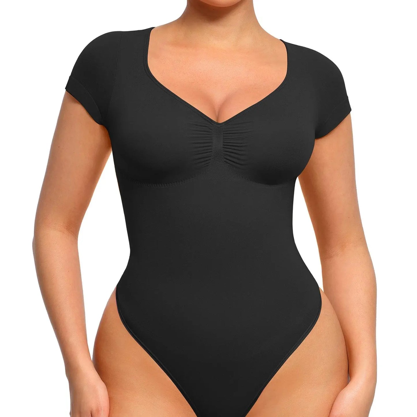 Feelingirl #LIVE Women'S Short Sleeve Bodysuit for Tummy Control V Neck Seamless Body Suits Thong Going Out Tops
