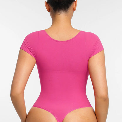 Feelingirl #LIVE Women'S Short Sleeve Bodysuit for Tummy Control V Neck Seamless Body Suits Thong Going Out Tops