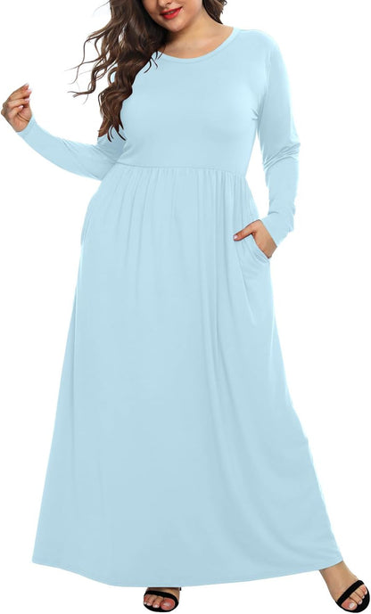 Women'S plus Size Maxi Dresses for Curvy Women Long Sleeve Casual Dress
