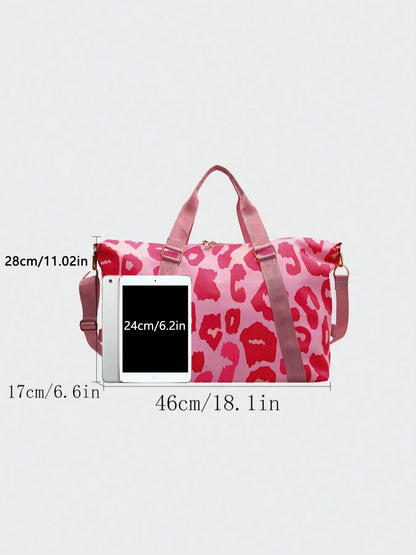 Summer 2024 Leopard Pattern Large Capacity Zipper Travel Duffle Bag, Waterproof Oxford Cloth Shoulder Bag, Unisex Dry and Wet Separation Handbag
