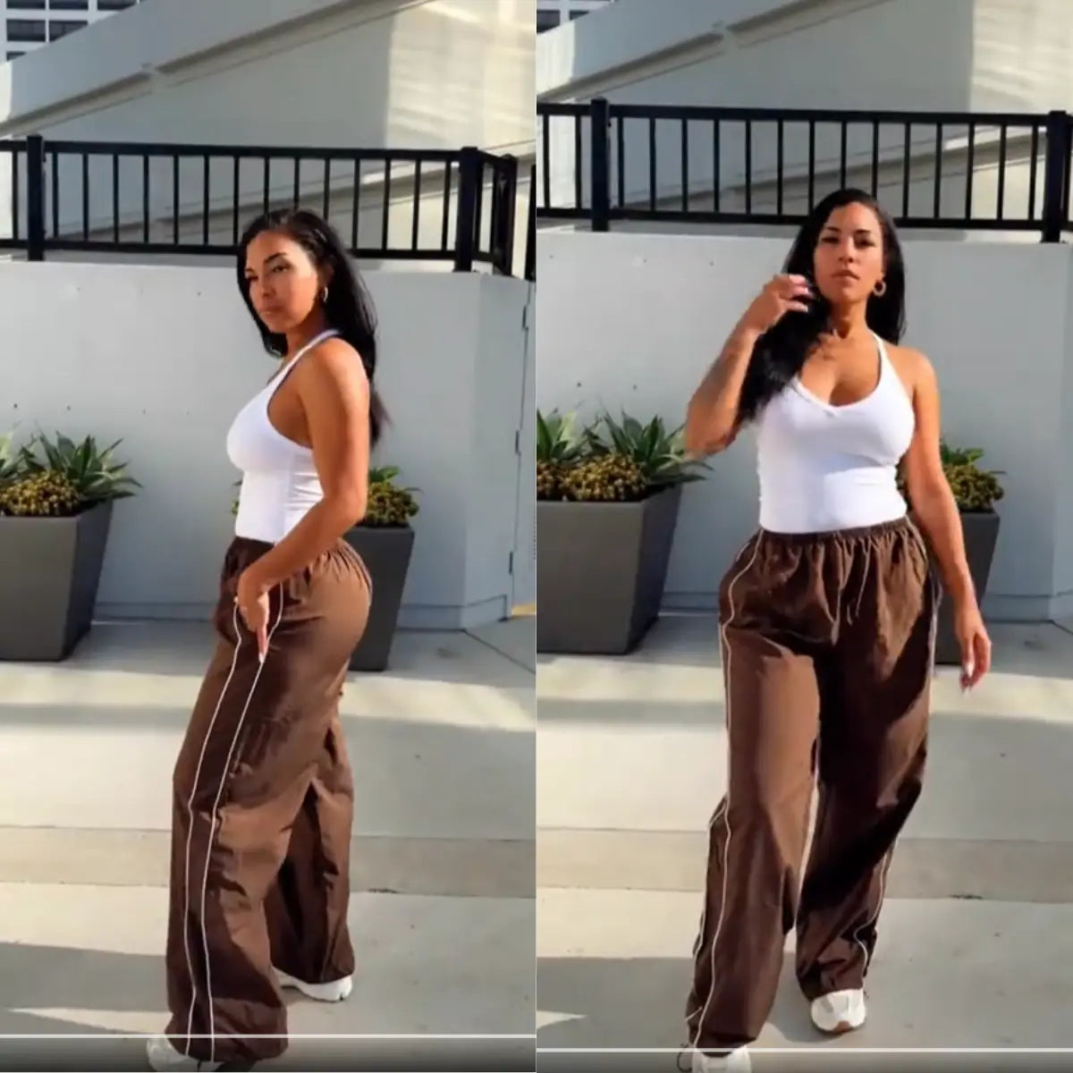 Ommig Women's Y2K Wide Leg Parachute Pants with Elastic Waist - Casual Baggy Trousers