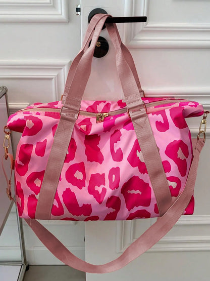 Summer 2024 Leopard Pattern Large Capacity Zipper Travel Duffle Bag, Waterproof Oxford Cloth Shoulder Bag, Unisex Dry and Wet Separation Handbag