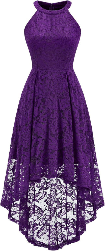 Women Halter Lace Wedding Guest Dress Hi-Lo Cocktail Party Bridesmaid Formal Dresses
